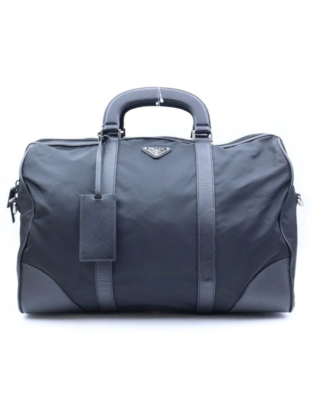 Prada Triangle Logo Nylon Boston Bag Black
